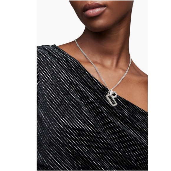 AllSaints Ezra Sparkle One-Shoulder Minidress in Black Size US 10 - Picture 13 of 13